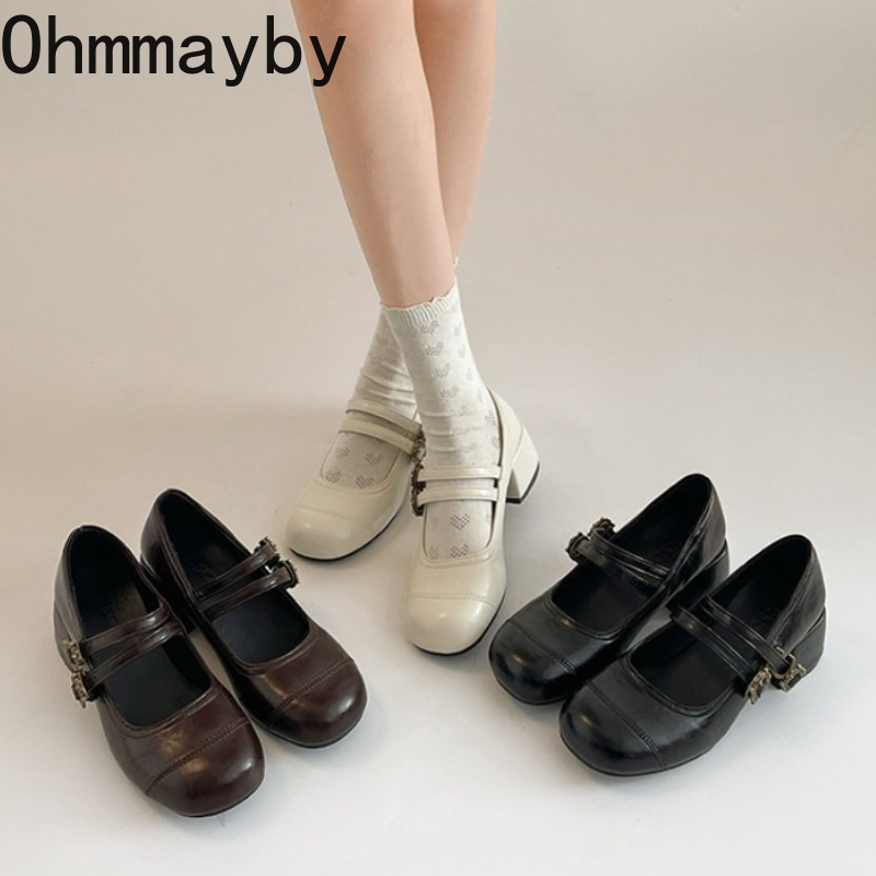 Vintage Outdoor Fashion - خمر كعب سميك النساء ماري جين